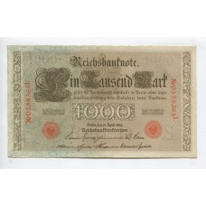 ALEMANIA 1910 1000 MARCOS SELLO ROJO SERIE L BILLETE EN MUY BUEN ESTADO